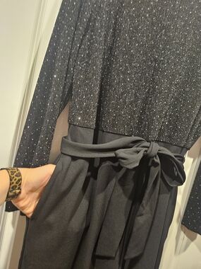 Cato Black Sparkle Long-Sleeve Jumpsuit with Waist Tie